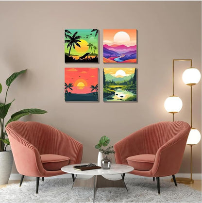 Canrichshop 4 Framed Landscape DIY Paint by Numbers Kit for Adults Beginner,Sunset Easy Painting by Number with Canvas,Acrylic Paint Kit Arts and Crafts for Adults for Decor 8x8inch - Image 5