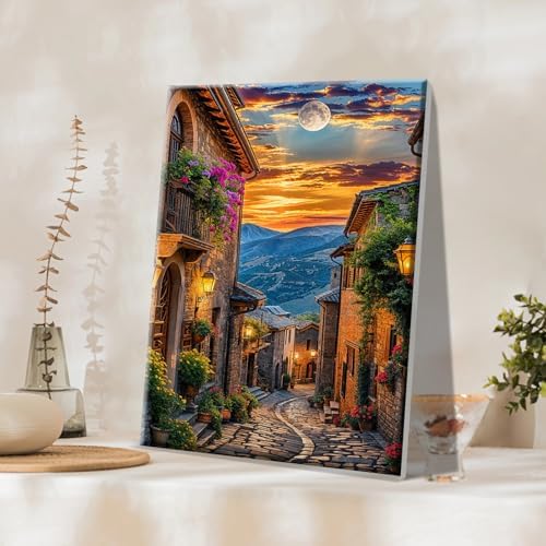 JOOZ Paint by Numbers Kit for Adults Landscape Paint by Number with Frame Town Street Paint by Number with Easel Moon Oil Painting Kits for Gift Home Wall Decor 7.87x11.81 Inch - Image 3
