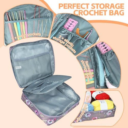 HATINXIA 58pcs Crochet Kit Beginners, Crochet Hook Set with Yarn, Portable Crocheting Kit for Starter, Ergonomic Crochet Needles Tools DIY Knitting Accessories for Experienced Crochet Lovers, Purple - Image 3