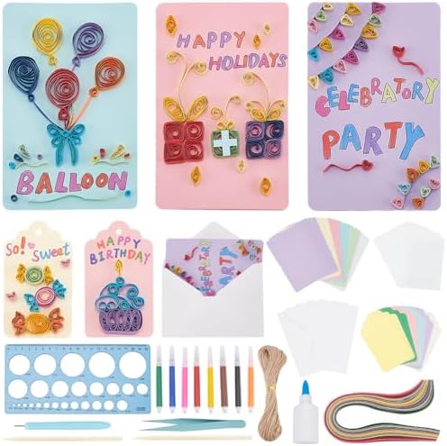 WEBEEDY 36 Sets DIY Celebration Theme Greeting Cards Quilling Kit for Adults Beginners Happy Birthday Greeting Cards Making Kit with Instruction,Tools Paper Quilling Kit for Birthday Thanksgiving by WEBEEDY