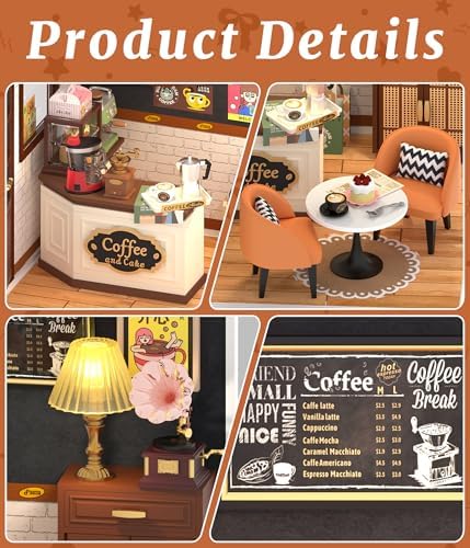 Vintage Coffee Shop Miniature House Kit – DIY Cafe Dollhouse with Glass Display Case, 3D Micro Building Model Kit for Adults & Teens, Craft Hobby Gift for Coffee Lovers - Image 3