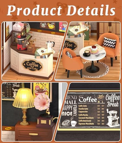 Vintage Coffee Shop Miniature House Kit – DIY Cafe Dollhouse with Glass Display Case, 3D Micro Building Model Kit for Adults & Teens, Craft Hobby Gift for Coffee Lovers - Image 3