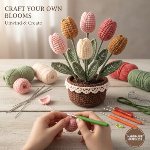 ADDZRZR Tulip Crochet Plants Kit for Starters, Complete Easy Crochet Set for Beginners Adults with Step-by-Step Tutorials, Unique Friend Gifts for Women - Image 5