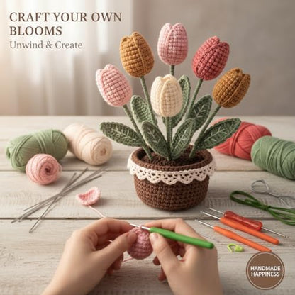 ADDZRZR Tulip Crochet Plants Kit for Starters, Complete Easy Crochet Set for Beginners Adults with Step-by-Step Tutorials, Unique Friend Gifts for Women - Image 5