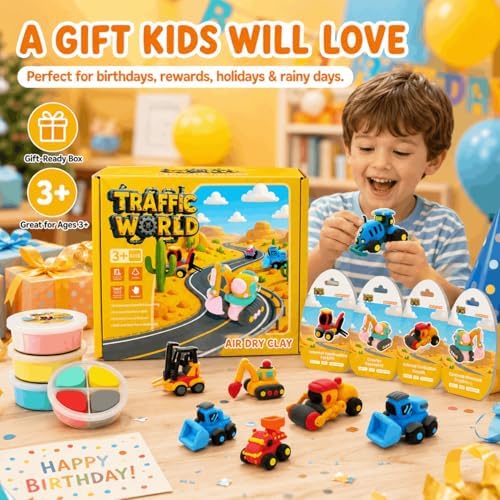 Air Dry Clay Kit for Kids – 12 Pack Construction Vehicles Modeling Clay Set - Image 5