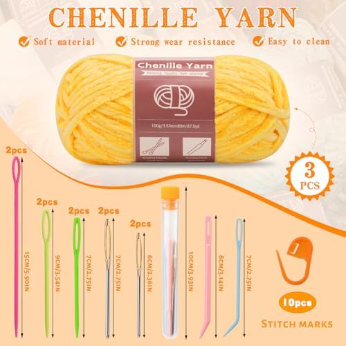 LUNARM Chenille Yarn 3 Pack 3.5oz Chunky Blanket Velvet Yarn 263 Yard - Image 2