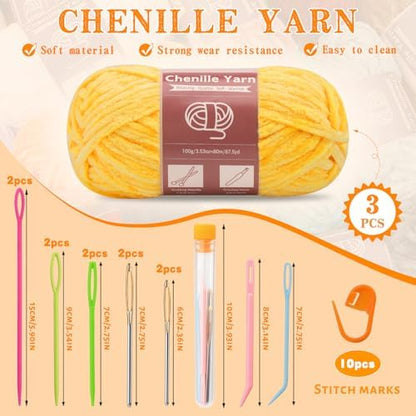 LUNARM Chenille Yarn 3 Pack 3.5oz Chunky Blanket Velvet Yarn 263 Yard - Image 2