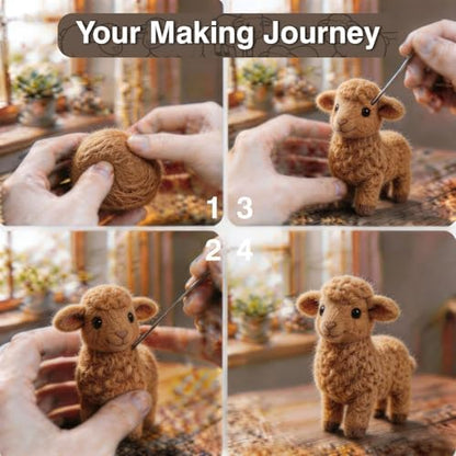 FACE N FACE DIY Needle Felting Kit Cute Golden Yellow Lamb Standing – Needle Felting Starter Kit with Fiber Roving, Needles, Felting Pad & Instructions | Felted Farm Animal Kit for Beginners Adults - Image 5