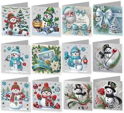 jinglinhh 12pcs Diamond Art Painting Christmas Scarf Snowman Greeting Cards with Envelopes, DIY Card Making Kits for Adults, Diamond Art Christmas Cards for Holiday Gifts by Unknown