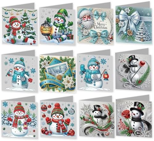 12Pack Flower Diamond Painting Greeting Card Kits DIY 5D Diamond Art with Envelopes & Rhinestones,Christmas Creative Birthday Gifts for Adults, Family, Friends (Snowman) by Unknown