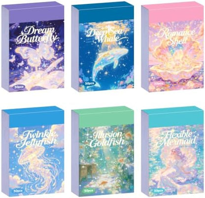 6 Sets 300 Sheets Washi Stickers for Journaling, Colorful Ocean Sticker Book with Sea Creatures, Dreamy Style Scrapbook Sticker Set for Bullet Journal Art Diary Card Craft Gifts Planner Notebook by emmoolife