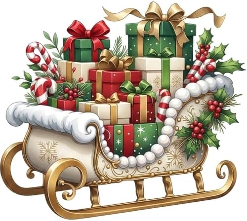 AuraDraw Christmas Stamped Cross Stitch Kits - Christmas Sled Counted Cross Stitch Kits for Beginners, Cross-Stitch Patterns Dimensions Needlecrafts Embroidery Kits Arts and Crafts by AuraDraw
