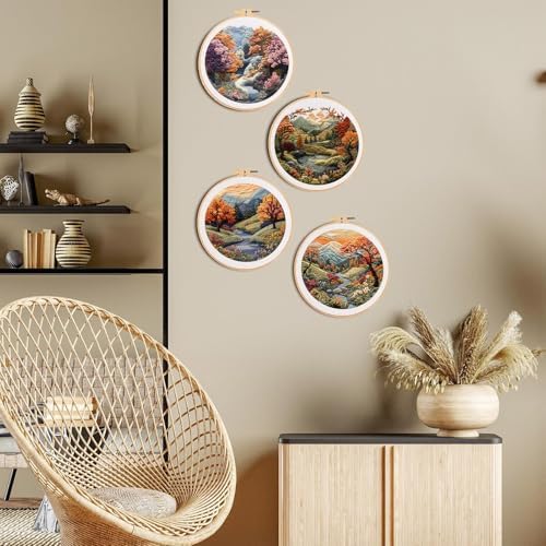 FONNUY Embroidery Kit for Beginners, Boho Nature Landscape Pre-Stamped Pattern Kits for Adults with Hoop, Easy to Follow Color Thread Needlework, 8'' Hoop (Mountain Trail) - Image 6