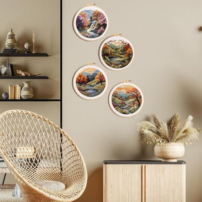 FONNUY Embroidery Kit for Beginners, Boho Nature Landscape Pre-Stamped Pattern Kits for Adults with Hoop, Easy to Follow Color Thread Needlework, 8'' Hoop (Mountain Trail) - Image 6