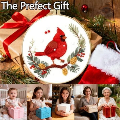 Zhenqing Cardinal Embroidery Kit for Beginners, Winter Red Bird Needlework Craft with Pre-Printed Cotton Fabric, Hoop, Threads & Tools, Holiday Decor (C0213) - Image 6