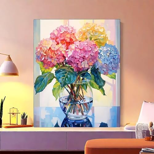 MaiMMaledy Paint by Numbers Kit for Adults Beginners 12Wx8L inch Canvas Pictures with Framed Drawing Painting Works with Wooden Triangle Easel Acrylic Pigment Hydrangea - Image 4