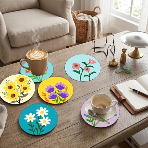 8 Pack Floral Paint by Numbers Kits Coasters with Holder Cork Pads - Image 3
