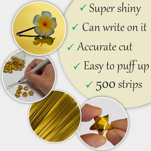 500-Strips Gold Foil Paper Strips for Making Origami Stars, Lucky Stars, Puff Stars. Reflective Mirror Shiny Paper Strips, 0.5 x 11 inch. (Gold Foil, 500) - Image 2