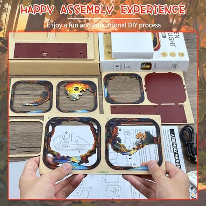 3D Wooden Puzzle Night Light DIY LED Art Lamp Kit for Adults Desk Decor Relaxing Craft Model Table Ornament and Birthday Gift (Sunset Valley) - Image 4