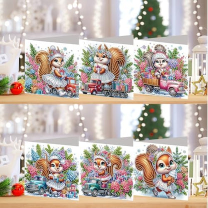 jinglinhh 6pcs Diamond Art Painting Christmas Squirrel Lavender Hydrangea Flowers Truck Greeting Cards with Envelopes, DIY Card Making Kits for Adults, Diamond Art Postcards Christmas Cards Craft Gift - Image 4