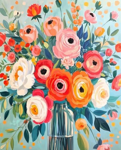 YarnMate Flowers in Vase Paint by Numbers Kit for Adults - Paint by Number on Canvas Without Frame, DIY Acrylic Painting for Gift Home Wall Decor (16x20 Inch) by YarnMate