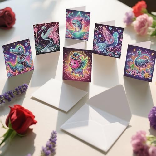 C'eitura 6Pcs Cute Animal DIY Diamond Art Painting Greeting Cards Kit | Adorable Kawaii Theme Thank You Birthday Cards | All Occasion Blank Note Cards for Kids & Adults - Image 5