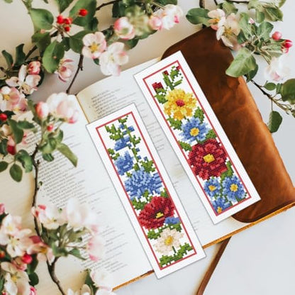 BEUNITONE 6 Pcs Flowers Cross Stitch Bookmark Kit for Adults Beginners Vivid Floral DIY Stamped Embroidery Bookmark Punch Needle Kit with Instructions for Book Lovers Reader Writer Gift 8''x2.4'' - Image 7
