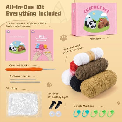 Crochet Kit for Beginners, Panda & Capybara Crochet Animal Kits - Image 2