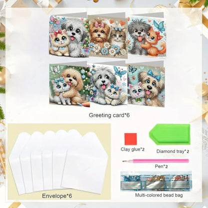 jinglinhh 6pcs Big-Eyed Cats Dogs Butterfly Diamond Art Painting Greeting Cards with Envelopes, DIY Card Making Kits for Adults, Diamond Art Postcards Christmas Cards Craft Gifts - Image 3
