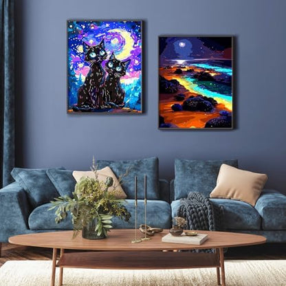 Yunnuo Paint by Numbers Kit for Adults Beginner,Two Black Cats Paint by Numbers, Starry Night Cat Number Painting Suitable for Home Wall Decoration and Gifts (16x20 Inch) - Image 4