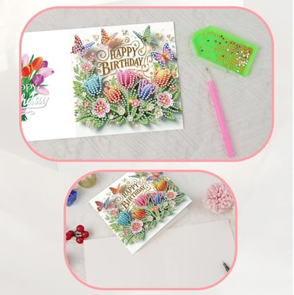 JISHSHAY 6 PCS Diamond Painting Happy Birthday Cards Flower Diamond Art Greeting Cards with Envelopes Tulip Gem Art Gem Painting Embroidery Kit Mosaic Kits for Adults with Special Shape Drills - Image 5