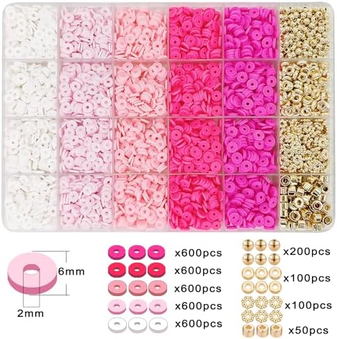 MIIIM Pink Clay Bead Bracelet Kit, Heishi Beads, Flat Clay Beads and Gold Spacer Beads for Jewelry Making, Friendship Bracelet Beads Kit for Crafts, Concert, Raves, Gifts - Image 3