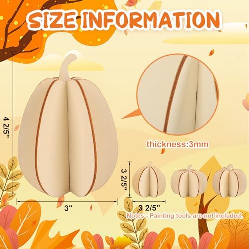COCHIE DIY Fall 3D Pumpkins Wood Crafts to Paint, Paintable Unfinished Wooden Slices for Craft, Pumpkin Cutouts Ornaments for Painting Decorations (24 PCS) - Image 2