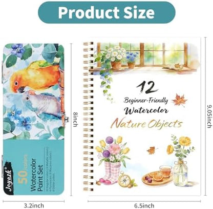Watercolor Workbook with 12 Nature Patterns, 50 Colors Watercolor Paint Set - Image 2