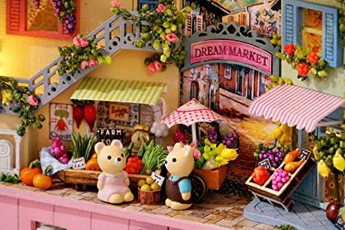 MAGQOO Miniature Dollhouse Kit Box Theater Kit Miniature Room Kit 3D DIY Wooden Doll House Kit with Furniture 1:100(Lucky Market) - Image 5