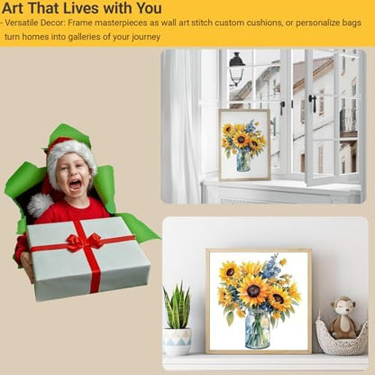 HKLIOPU Stamped Cross Stitch Kits - Sunflower Flower Embroidery Starter Kit for Adult Beginners, 11CT Needlepoint Cross-Stitch Patterns Dimensions Kit Arts and Crafts 16X 16 inch - Image 4