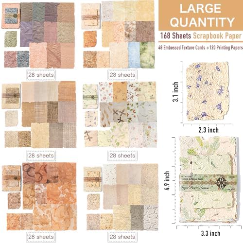168Pcs Textured Scrapbook Paper Kit Embossed Rice Paper for Junk Journaling - Image 3