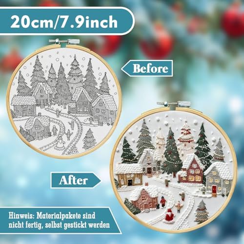 RUIQLXHANG Christmas Embroidery Kit, Christmas Gnomes Embroidery Kits for Beginners with Pattern, Cotton Threads, Needles, Instruction, 20cm Hoop, Gift for Mom, Grandma (Resort) - Image 2
