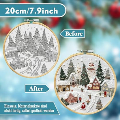 RUIQLXHANG Christmas Embroidery Kit, Christmas Gnomes Embroidery Kits for Beginners with Pattern, Cotton Threads, Needles, Instruction, 20cm Hoop, Gift for Mom, Grandma (Resort) - Image 2