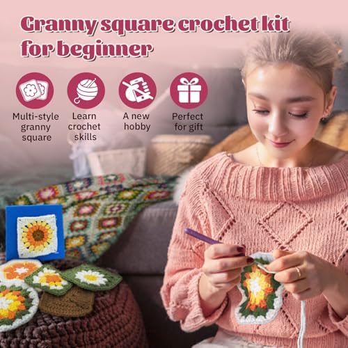 SGIBYN Granny Squares Crochet Kit for Advanced Beginners with Video - Image 6