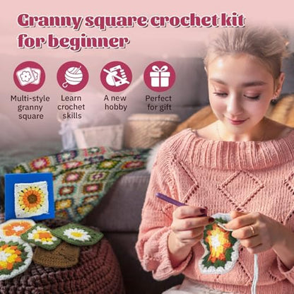 SGIBYN Granny Squares Crochet Kit for Advanced Beginners with Video - Image 6