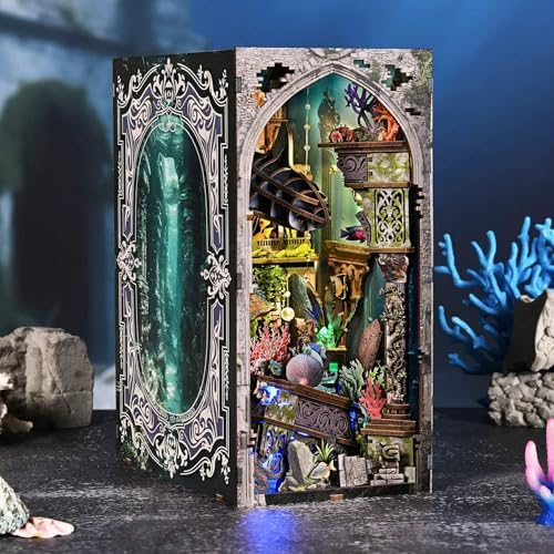 fifijoy Book Nook Kit - DIY Miniature Dollhouse for Adults and Teens, 3D Wooden Puzzle Booknook Bookshelf Insert Decor with LED Light, Unique Gift for Family and Friends (Lost City of Atlantis) - Image 5