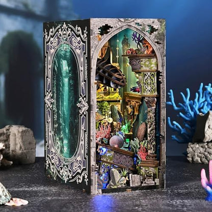 fifijoy Book Nook Kit - DIY Miniature Dollhouse for Adults and Teens, 3D Wooden Puzzle Booknook Bookshelf Insert Decor with LED Light, Unique Gift for Family and Friends (Lost City of Atlantis) - Image 5
