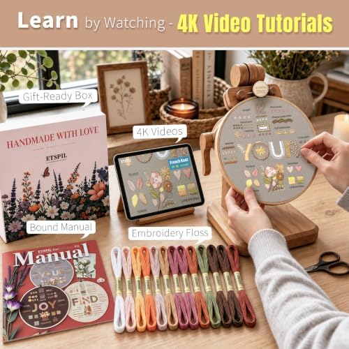 ETSPIL Embroidery Kit for Adults, 42 Stitches, 4K Video, Storage Bag - Image 2