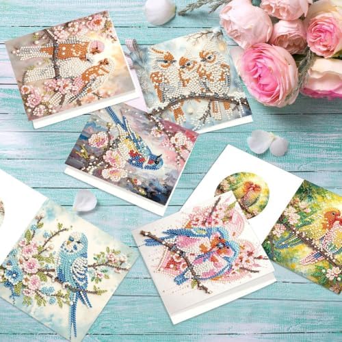 Artiphile DIY Pearl Art Painting Greeting Card Set Crafts Decor 6-Piece Foldable Cards Kit with Envelopes and Tools for Holiday Wishes Adult Crafting Project-Bird - Image 5
