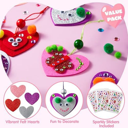 JOYIN Valentines Day 264 Pcs DIY Heart Felt Craft Set, Felt & Glitter Hearts & Wooden Beads & Plastic Eyes & Colorful Paper Ropes for Valentine's Day Kids Craft Party Classroom Ornaments Decorations - Image 3