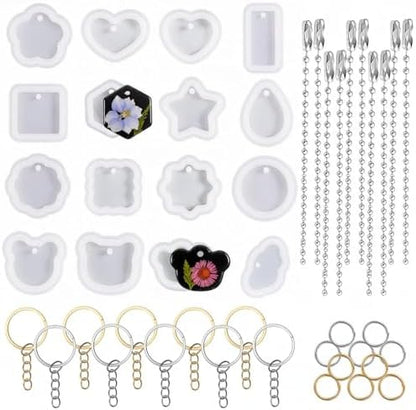 Resin Keychain Molds, 46 Pcs Silicone Molds with Hole, Variety Shaped Resin Key Chain Mold Making Set DIY Ornaments Crafts Supplies Teacher Appreciation Gifts by Unknown