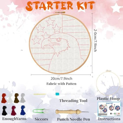BEUNITONE 2Pcs Punch Needle Kit for Beginners, American Flag Starter Embroidery Kits with Frame & Instructions, Needle Felting Kit Poke Art for Adults DIY Craft for Coasters, Bags, Clothes Decor - Image 2
