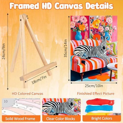 MAXBYE Paint By Numbers Kit for Adults with Frame and Wooden Easel, Zibra Sitting on a Sofa Acrylic Simple Oil Painting Kits for Beginners Gift Home Wall Garden Decor Any Festival 10×14 in - Image 2