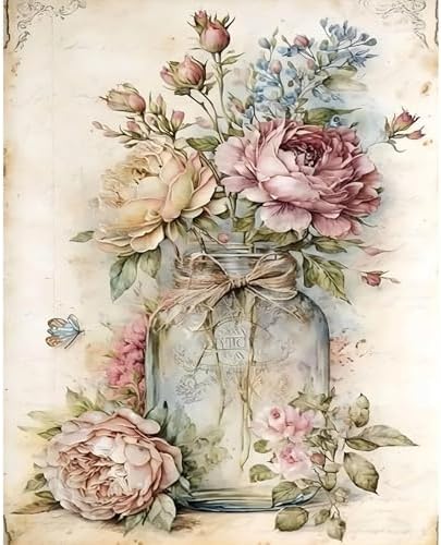 JATOK Paint by Numbers Kit for Adults, Vintage Vase Florals, 16 x 20 in by JATOK